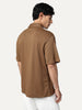 Men's Mocha Cotton Half Sleeve Oversized Fit Textured Shirt with Cuban Collar