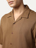 Men's Mocha Cotton Half Sleeve Oversized Fit Textured Shirt with Cuban Collar