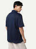 Men's Navy Cotton Half Sleeve Oversized Fit Textured Shirt with Cuban Collar