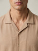 Men's Beige Cotton Half Sleeve Relaxed Fit Textured Shirt with Cuban Collar