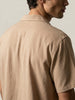 Men's Beige Cotton Half Sleeve Relaxed Fit Textured Shirt with Cuban Collar