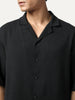 Men's Black Cotton Half Sleeve Relaxed Fit Textured Shirt with Cuban Collar