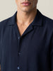 Men's Navy Cotton Half Sleeve Relaxed Fit Textured Shirt with Cuban Collar