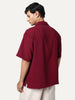 Men's Red Cotton Half Sleeve Relaxed Fit Textured Shirt with Cuban Collar