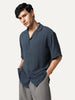 Men's Steel Cotton Half Sleeve Relaxed Fit Textured Shirt with Cuban Collar
