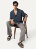 Men's Steel Cotton Half Sleeve Relaxed Fit Textured Shirt with Cuban Collar