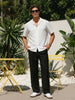 Men's White Cotton Half Sleeve Relaxed Fit Textured Shirt with Cuban Collar