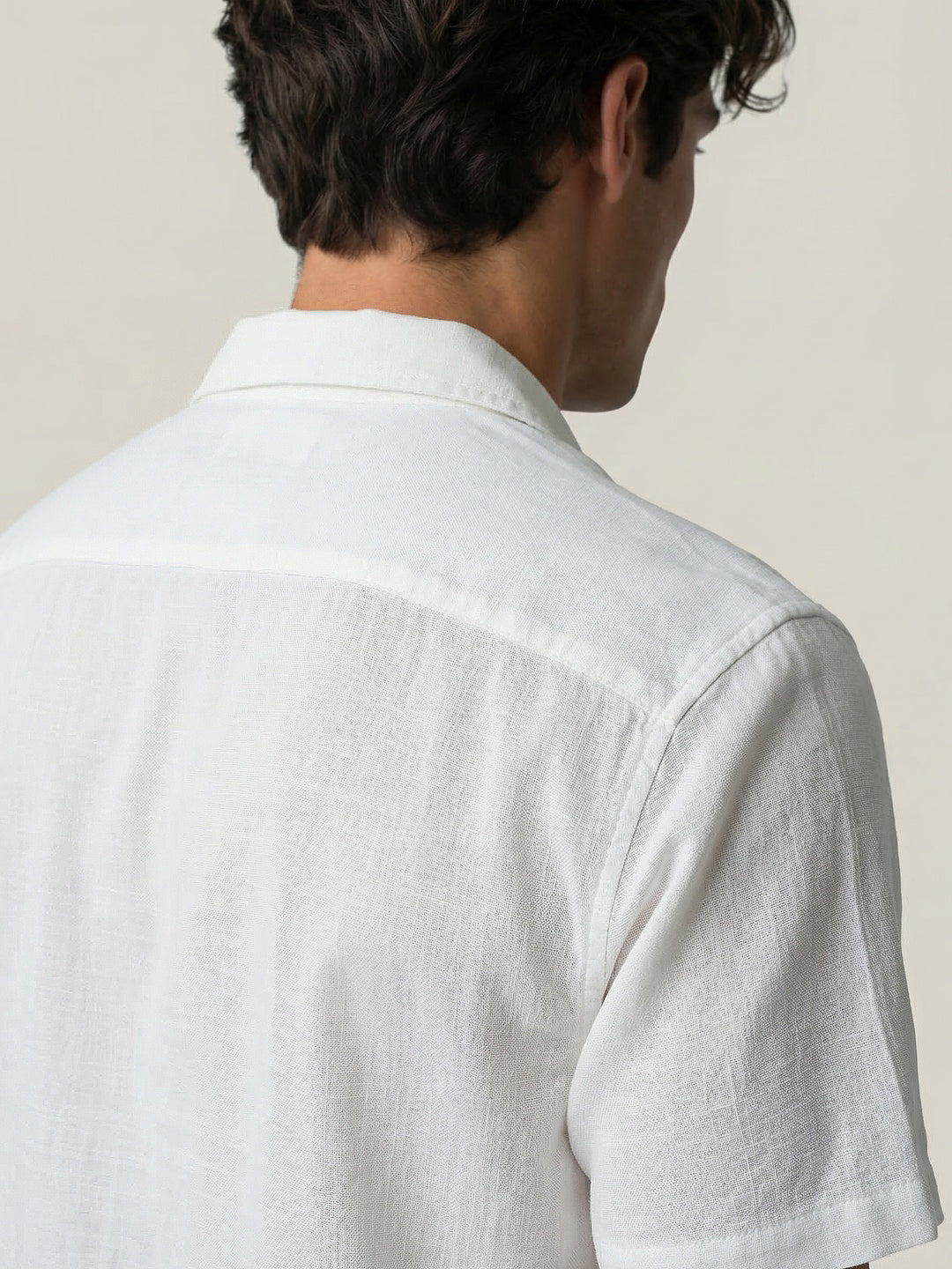 Men's White Cotton Half Sleeve Relaxed Fit Textured Shirt with Cuban Collar