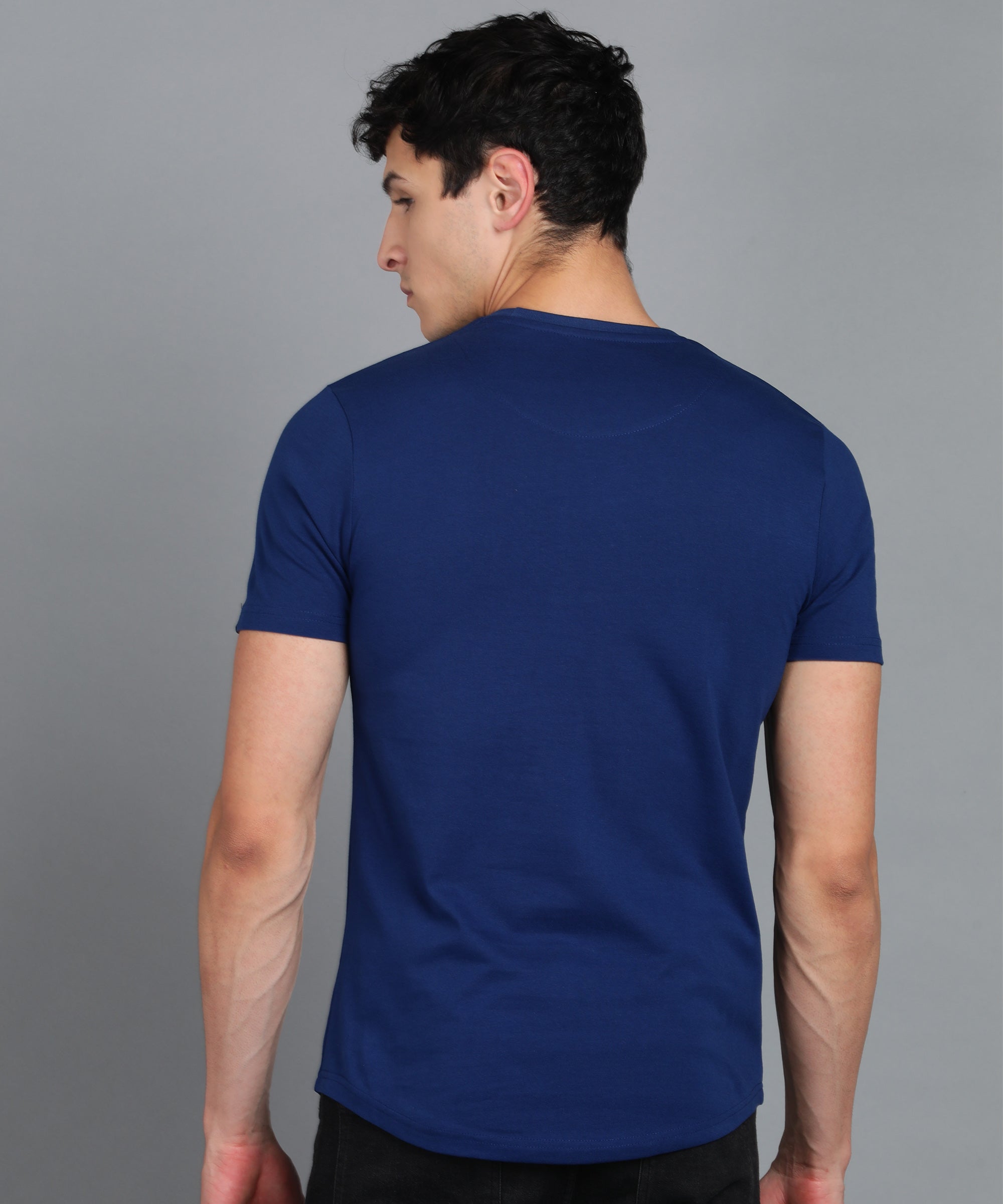 Urbano Fashion Men's Printed Dark Blue Round Neck Half Sleeve Slim Fit Cotton T-Shirt