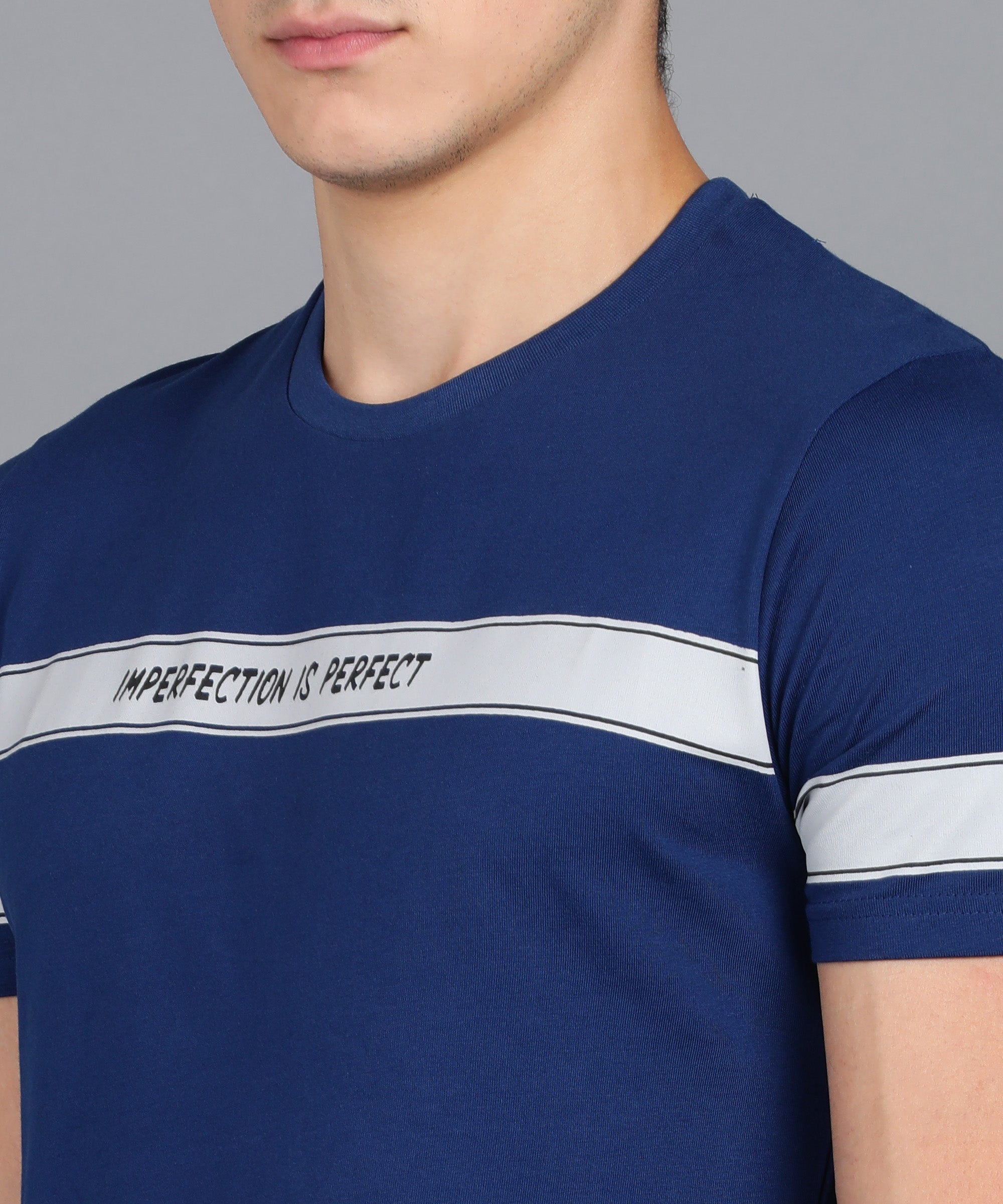 Urbano Fashion Men's Printed Dark Blue Round Neck Half Sleeve Slim Fit Cotton T-Shirt