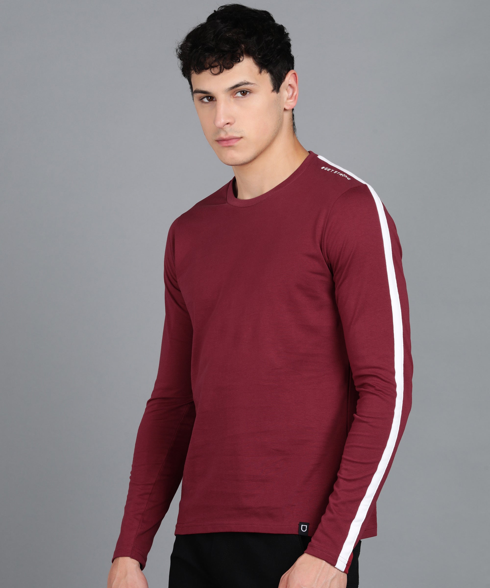 Urbano Fashion Men's Color-Block Maroon Round Neck Full Sleeve Slim Fit Cotton T-Shirt