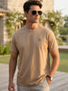 Men's Solid Khaki Round Neck Half Sleeve Slim Fit Cotton T-Shirt