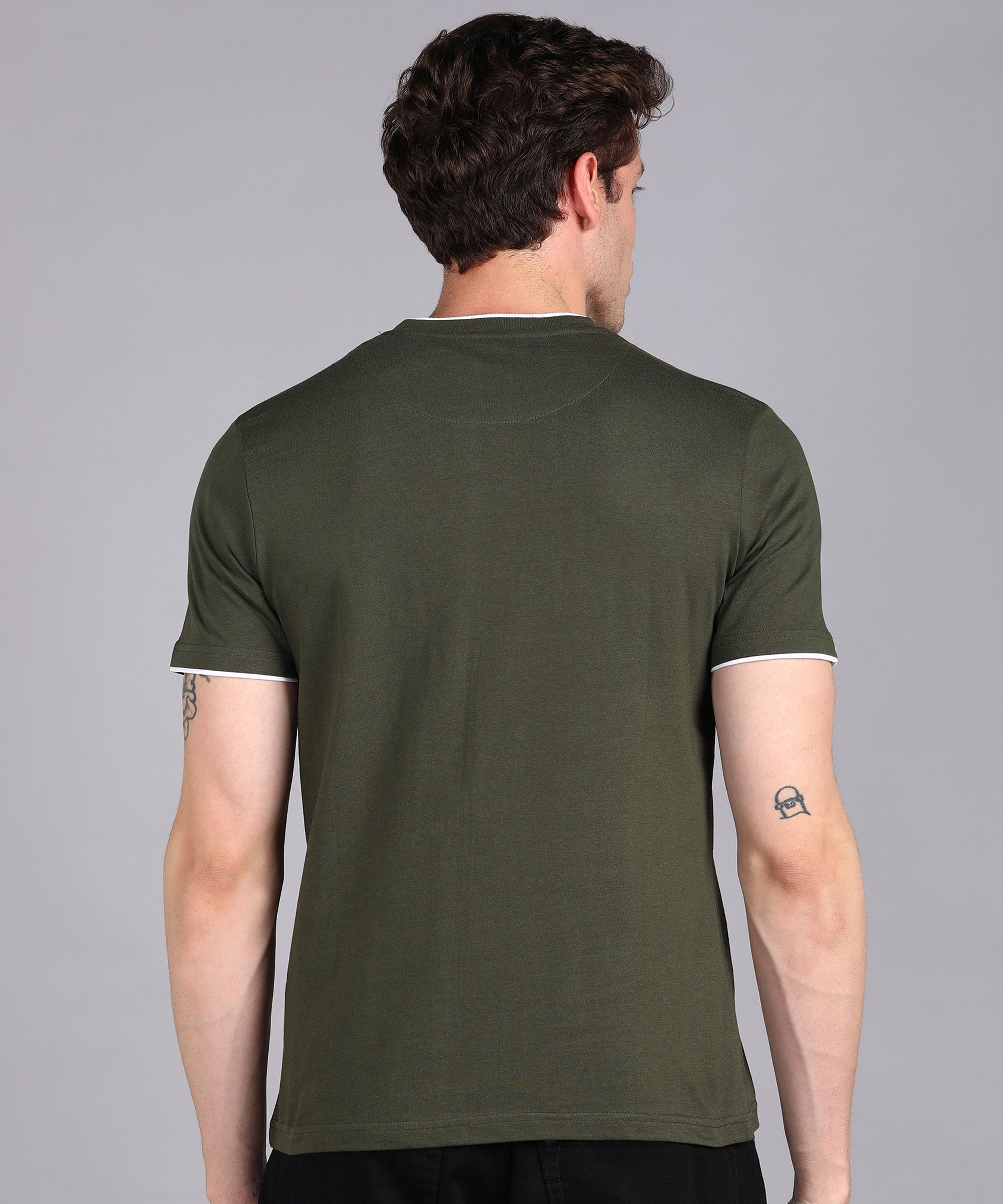 Men's Solid Olive Round Neck Half Sleeve Slim Fit Cotton T-Shirt