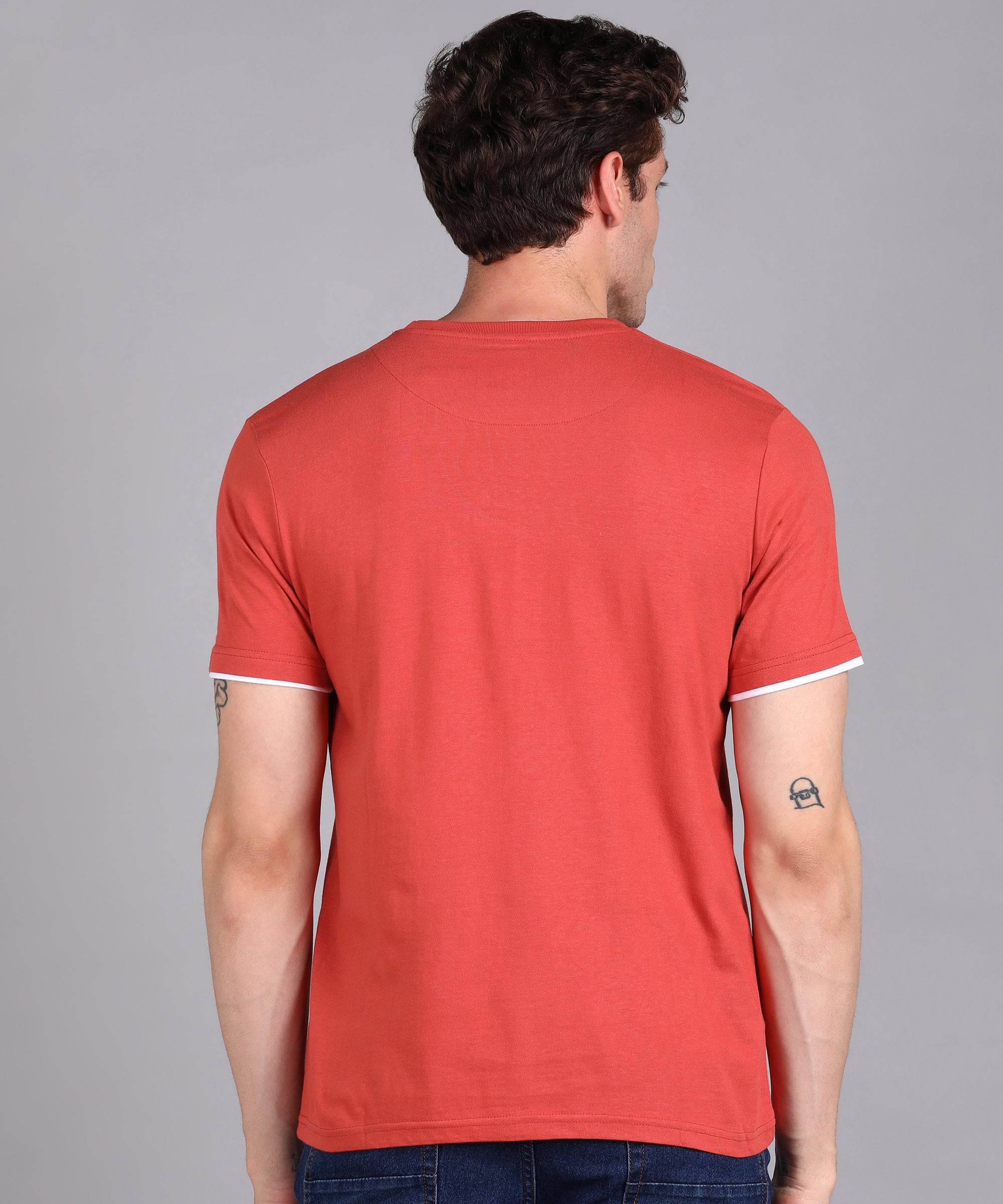 Men's Solid Orange Round Neck Half Sleeve Slim Fit Cotton T-Shirt