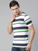 Urbano Fashion Men's White, Navy Blue, Green Striped Half Sleeve Slim Fit Cotton T-Shirt