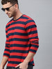 Men's Red, Navy Blue Striped Half Sleeve Slim Fit Cotton T-Shirt