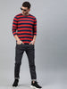Men's Red, Navy Blue Striped Half Sleeve Slim Fit Cotton T-Shirt