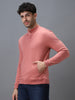 Urbano Fashion Men's Pink Cotton Solid Button High Neck Sweatshirt