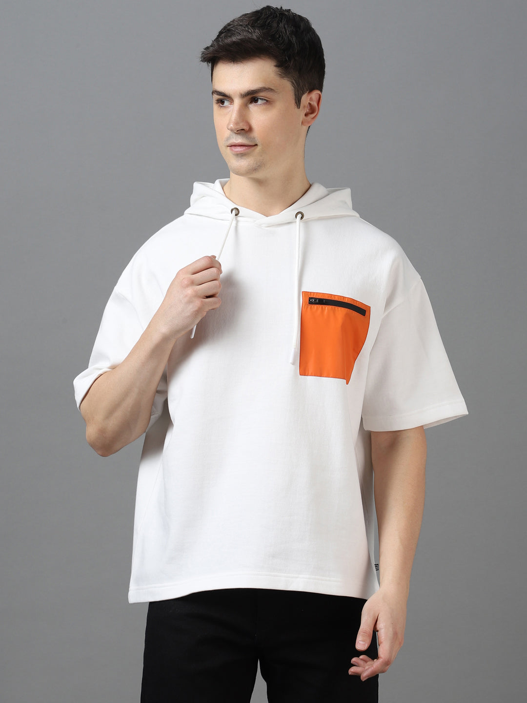 Men's White Cotton Solid Oversized Hooded Neck Sweatshirt