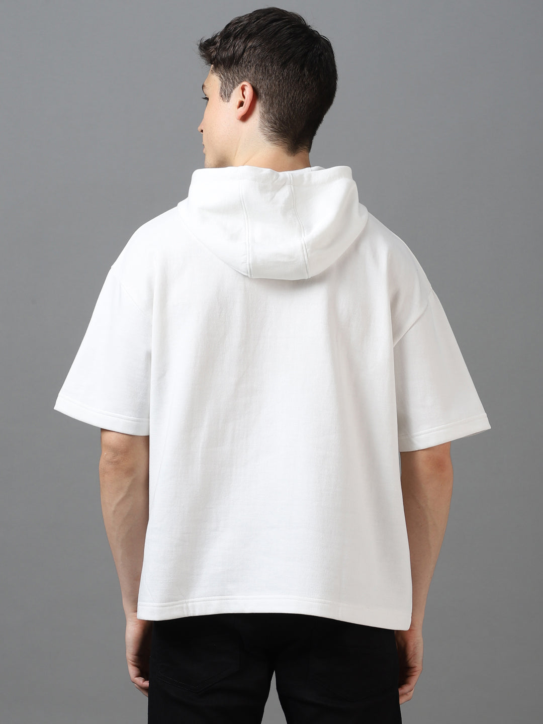 Urbano Fashion Men's White Cotton Solid Oversized Hooded Neck Sweatshirt