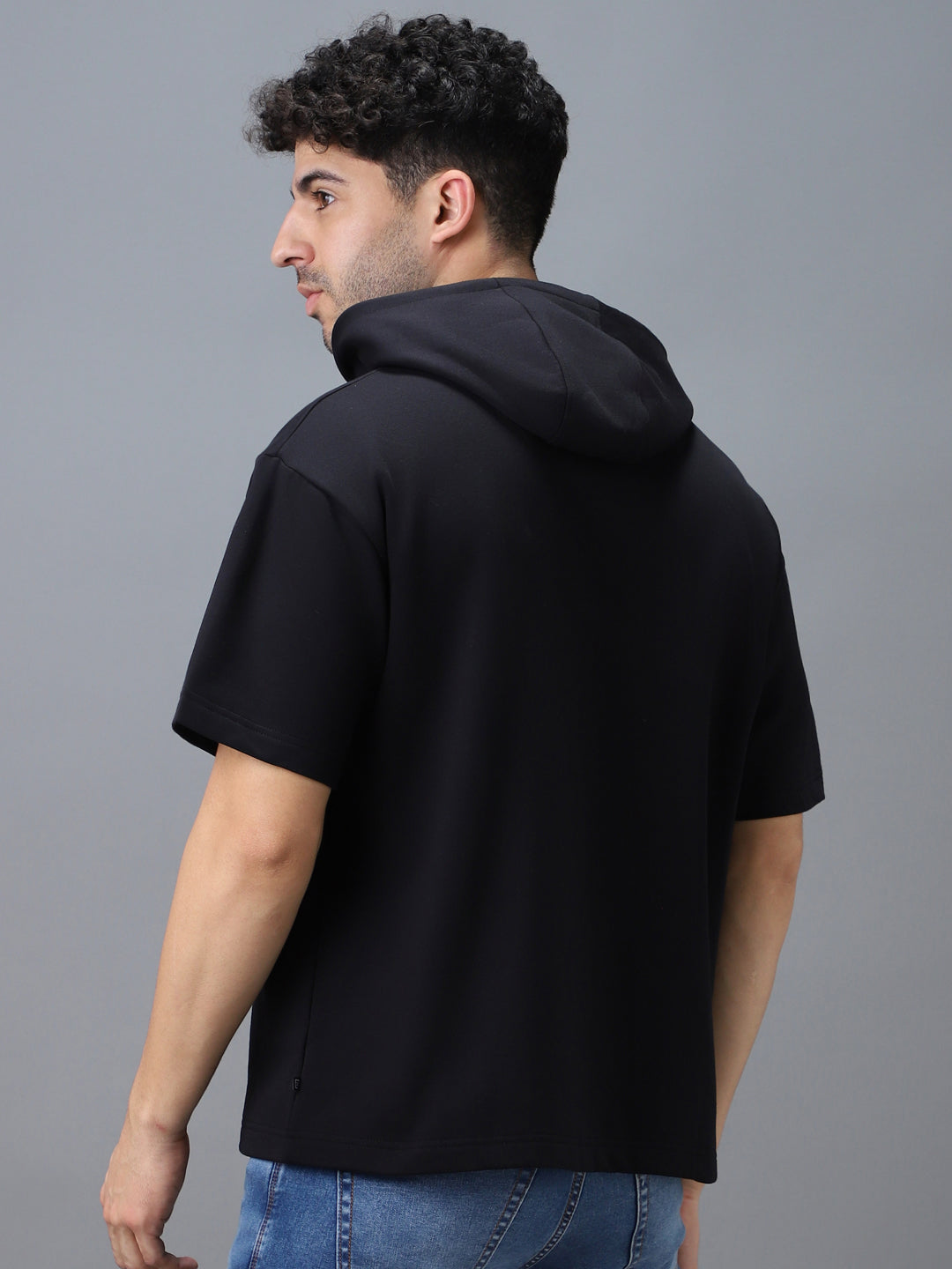 Urbano Fashion Men's Black Cotton Solid Oversized Hooded Neck Sweatshirt