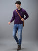 Urbano Fashion Men's Purple Cotton Solid Button Hooded Neck Sweatshirt