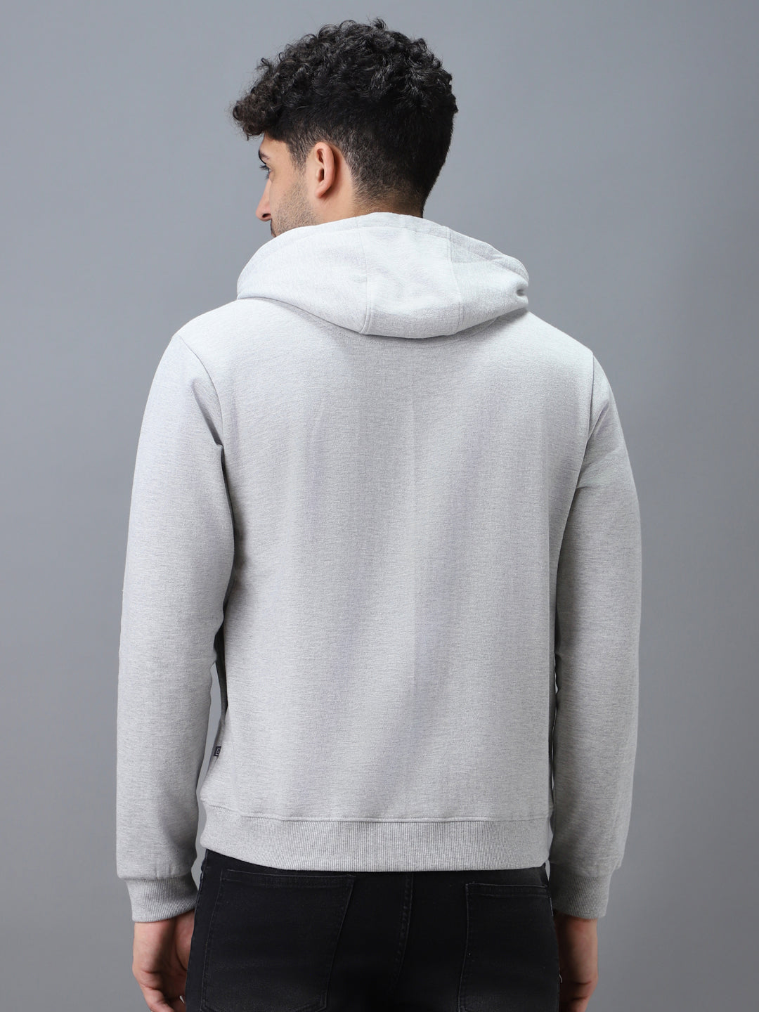 Men's Grey Cotton Solid Button Hooded Neck Sweatshirt