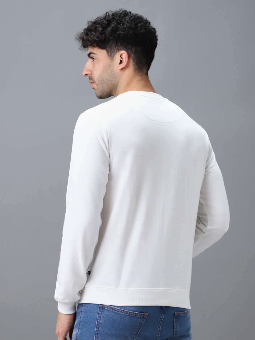 Urbano Fashion Men's White Cotton Graphic Print Round Neck Sweatshirt