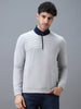 Urbano Fashion Men's Grey Cotton Solid Zippered High Neck Sweatshirt