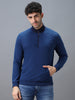 Men's Blue Cotton Solid Zippered High Neck Sweatshirt