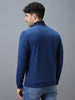 Men's Blue Cotton Solid Zippered High Neck Sweatshirt