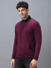 Urbano Fashion Men's Purple Cotton Solid Zippered High Neck Sweatshirt
