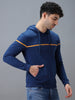 Men's Blue Cotton Solid Hooded Neck Sweatshirt