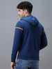 Men's Blue Cotton Solid Hooded Neck Sweatshirt