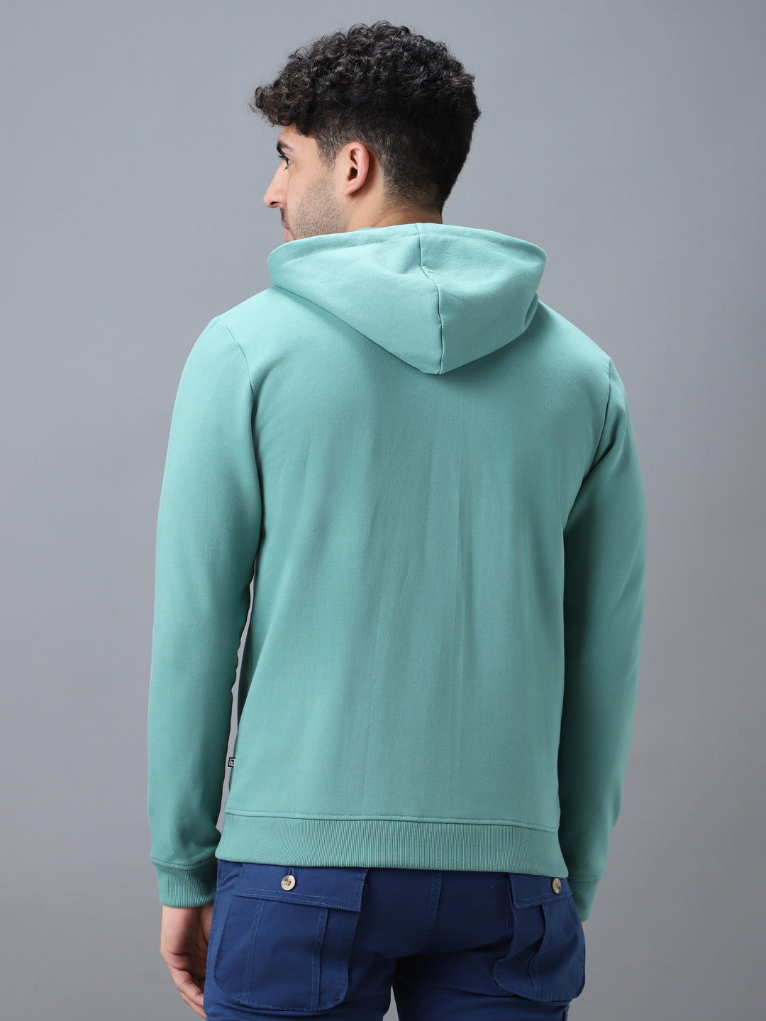Men's Green Cotton Solid Zippered Hooded Neck Sweatshirt