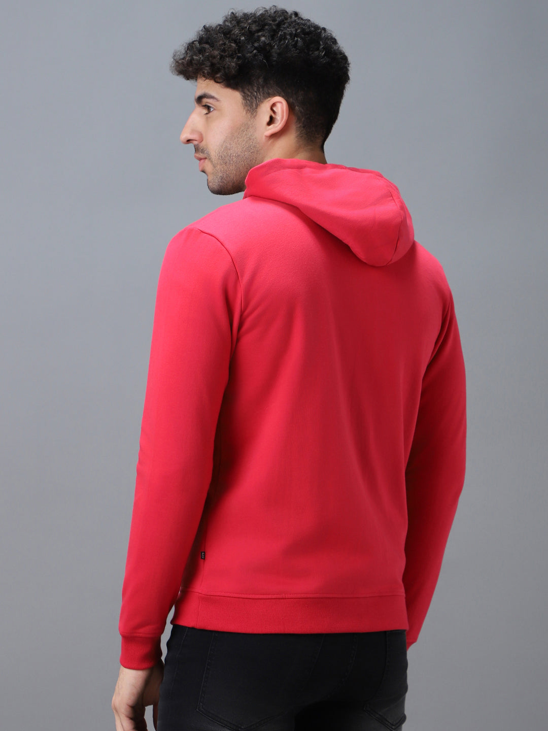 Men's Pink Cotton Solid Zippered Hooded Neck Sweatshirt