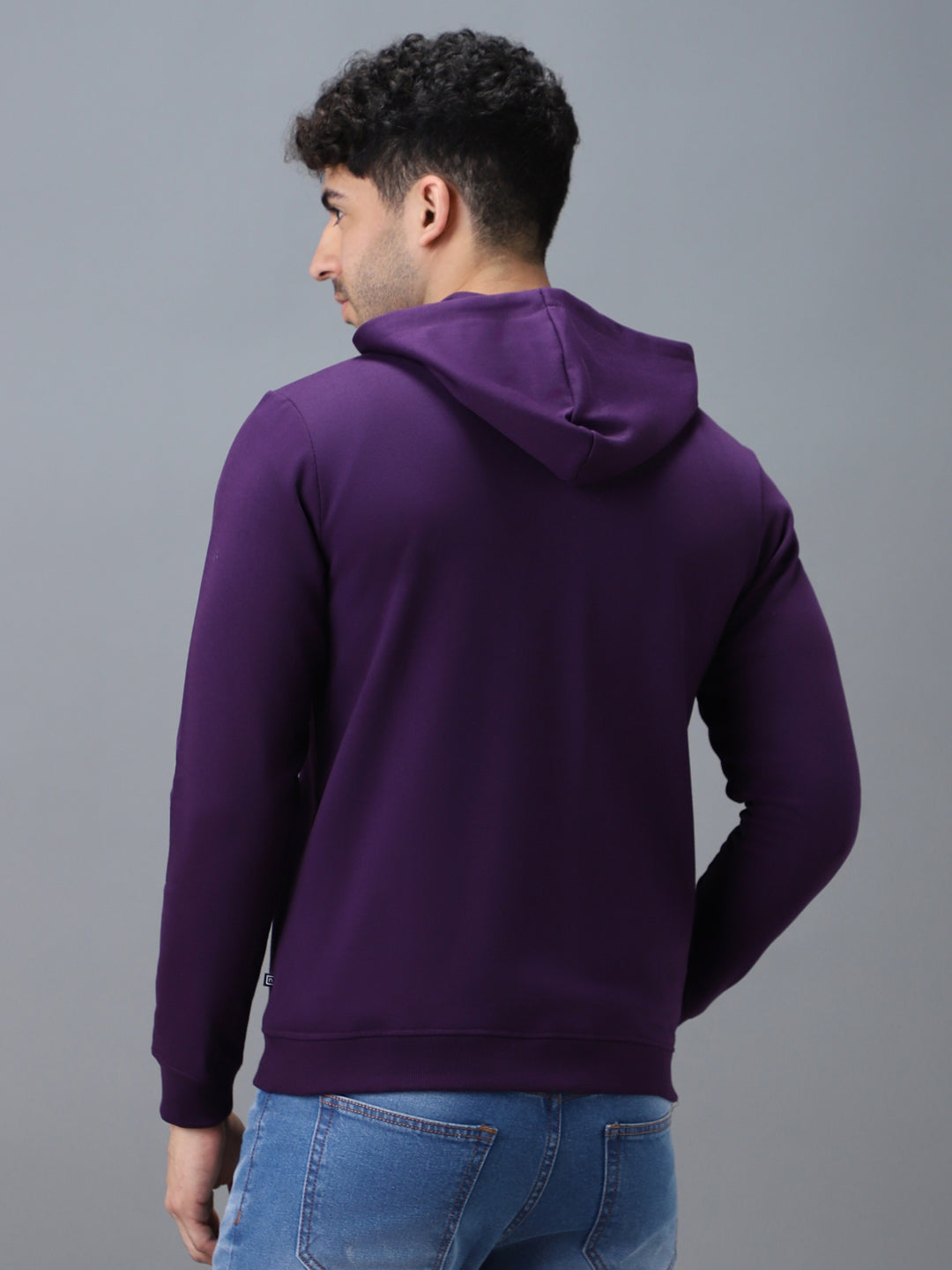 Urbano Fashion Men's Purple Cotton Solid Zippered Hooded Neck Sweatshirt