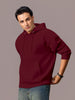 Men's Maroon Cotton Solid Oversized Hooded Neck Sweatshirt