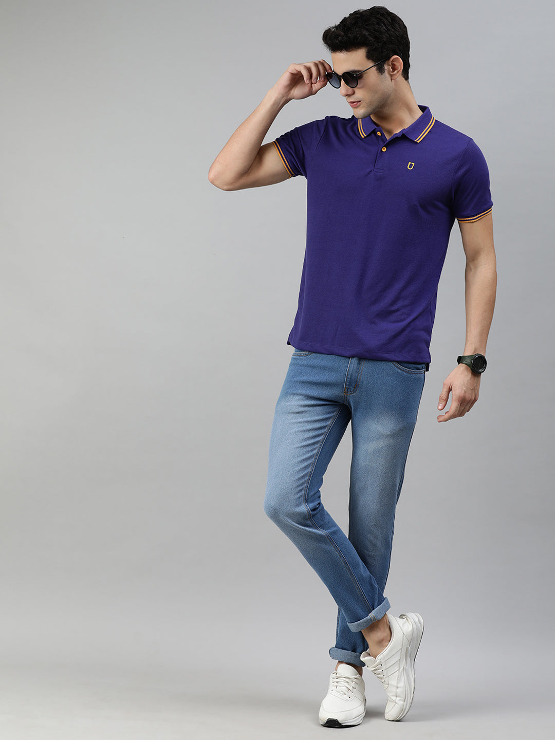 Urbano Fashion Men's Purple Solid Slim Fit Half Sleeve Cotton Polo T-Shirt