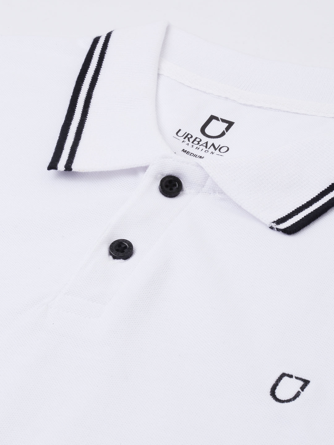 Men's White Solid Cotton Slim Fit Polo T-Shirt