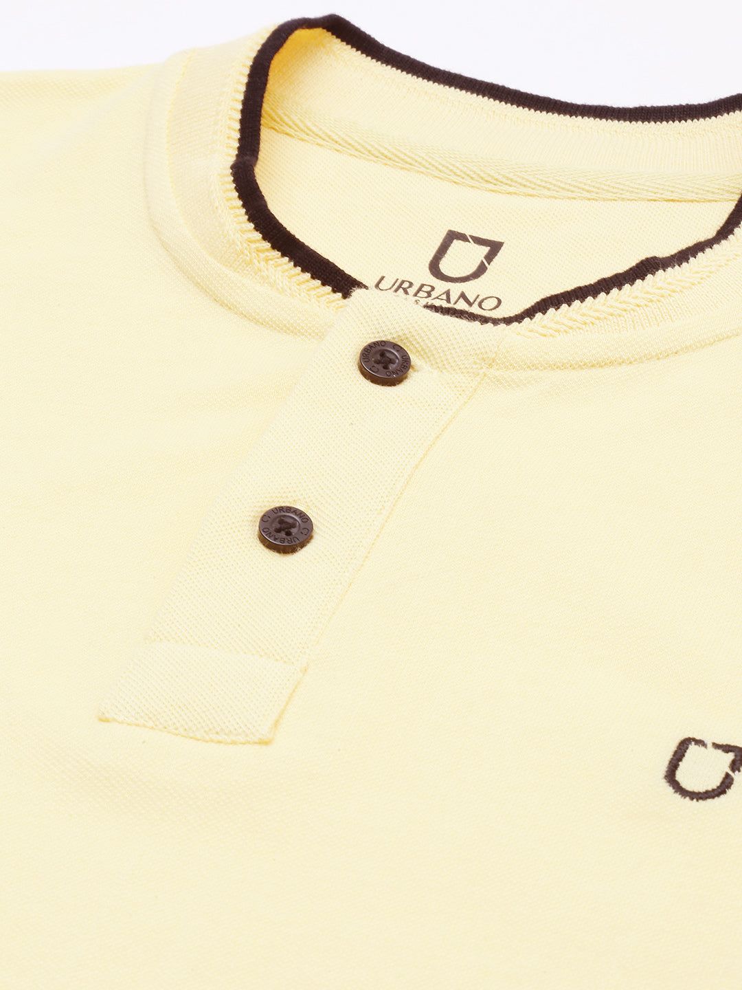 Men's Lemon Yellow Solid Mandarin Collar Slim Fit Cotton Polo T-Shirt
