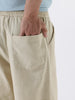 Men's Beige Loose Fit Solid Linen Blend Trousers Non-Stretchable