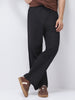 Men's Black Loose Fit Solid Linen Blend Trousers Non-Stretchable