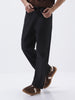 Men's Black Loose Fit Solid Linen Blend Trousers Non-Stretchable