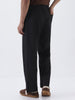 Men's Black Loose Fit Solid Linen Blend Trousers Non-Stretchable
