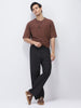 Men's Black Loose Fit Solid Linen Blend Trousers Non-Stretchable