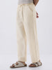 Men's Cream Loose Fit Solid Linen Blend Trousers Non-Stretchable