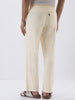 Men's Cream Loose Fit Solid Linen Blend Trousers Non-Stretchable
