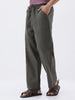Men's Dusty Grey Loose Fit Solid Linen Blend Trousers Non-Stretchable