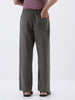 Men's Dusty Grey Loose Fit Solid Linen Blend Trousers Non-Stretchable